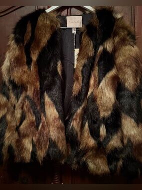 Hutch Multi-Tone Faux Fur Jacket in Brown & Black